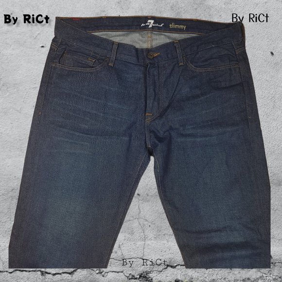 7 For All Mankind Slimmy Men's Jeans Size 38x34 Denim Mid Rise Zip Straight Leg - Picture 6 of 9